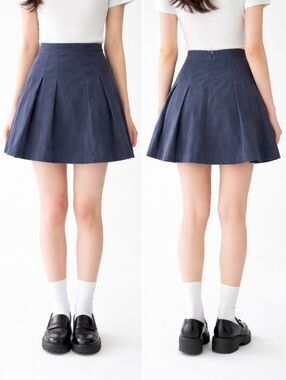 Cider Navy Pleated A-Line Skirt - Women's Classic Schoolgirl Style New Size XS